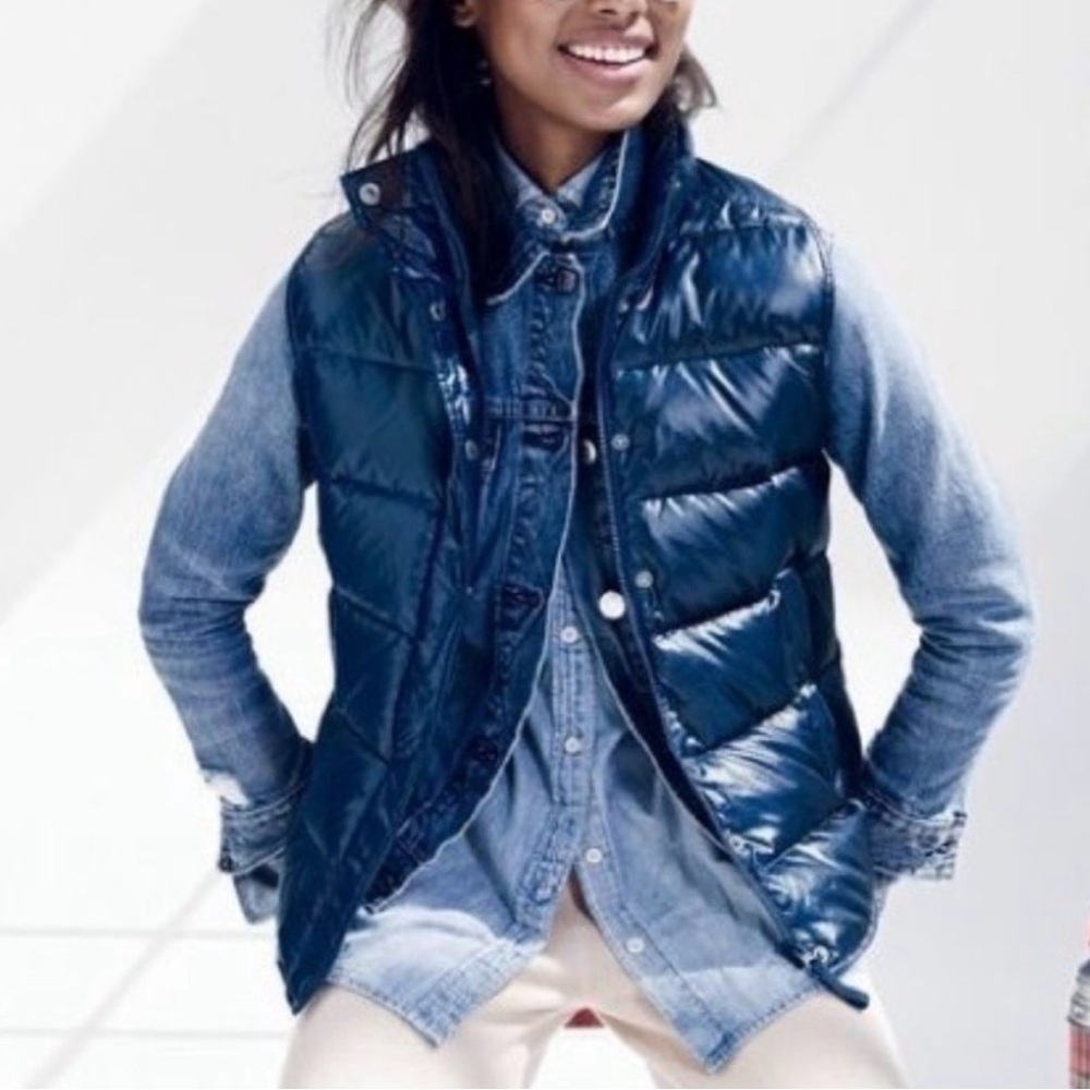 Cottagecore Women’s Navy Blue Quilted Down Puffer Vest Size S